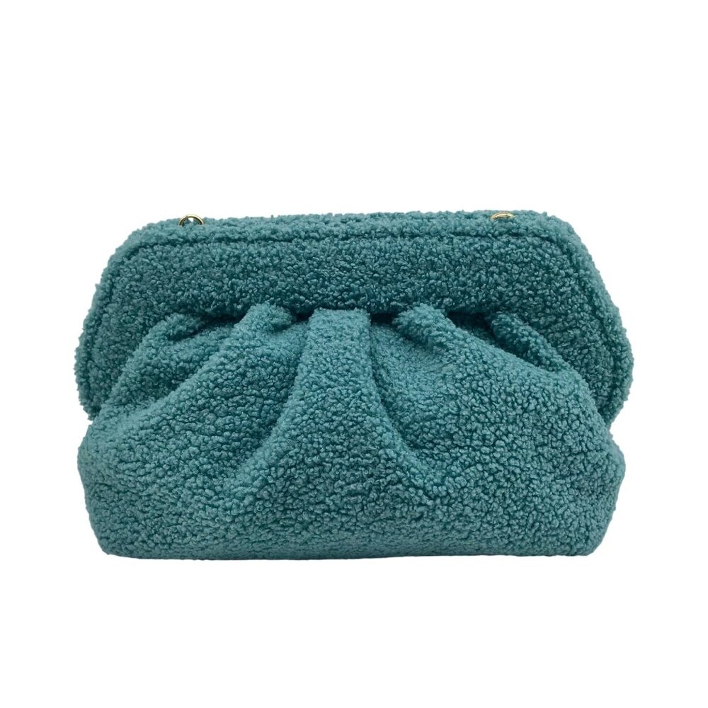 Themoire Teal Tia Re-Fur Shell Crossbody Clutch